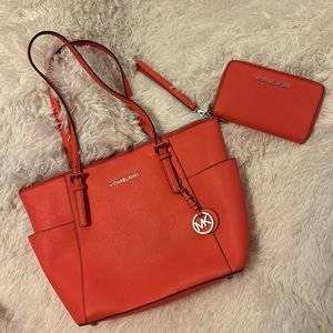 MK coral bag and wallet combo